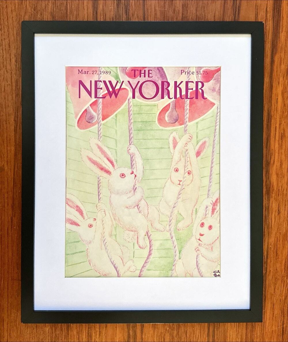 Framed 1989 New Yorker Magazine March 27 Charles Addams Easter Bunny Bells